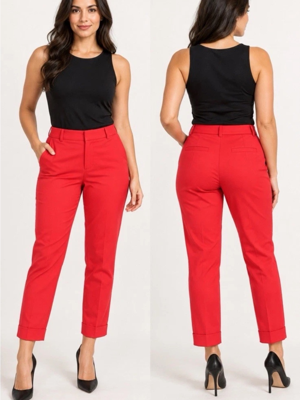 Express Red Cropped Tailored Ankle Pants